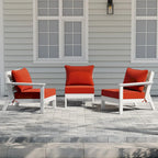 Polytrends Birchwood All Weather HDPE Outdoor Patio Deep Seating White Sofa With Cushions (3-Piece)