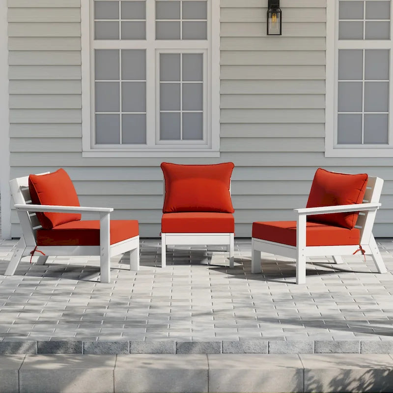 Polytrends Birchwood All Weather HDPE Outdoor Patio Deep Seating White Sofa With Cushions (3-Piece)