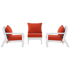 Polytrends Birchwood All Weather HDPE Outdoor Patio Deep Seating White Sofa With Cushions (3-Piece)