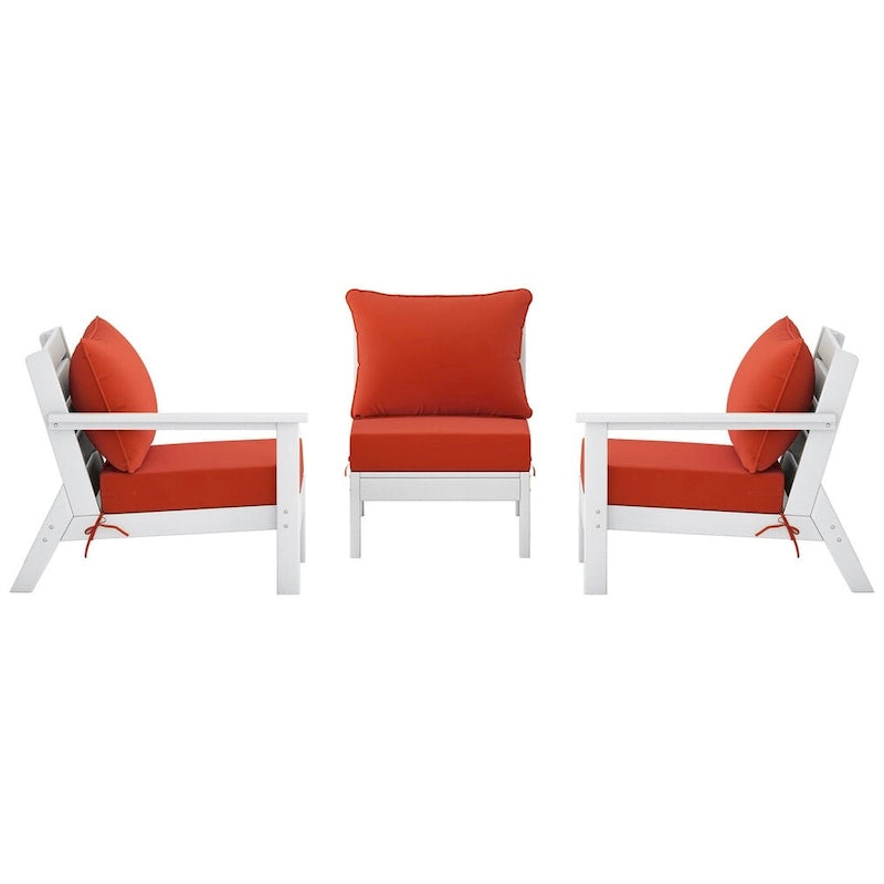 Polytrends Birchwood All Weather HDPE Outdoor Patio Deep Seating White Sofa With Cushions (3-Piece)
