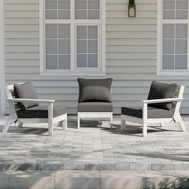 Polytrends Birchwood All Weather HDPE Outdoor Patio Deep Seating White Sofa With Cushions (3-Piece)