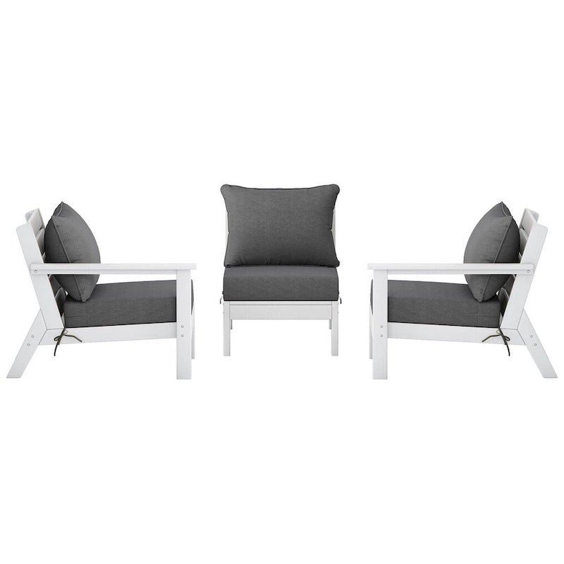 Polytrends Birchwood All Weather HDPE Outdoor Patio Deep Seating White Sofa With Cushions (3-Piece)