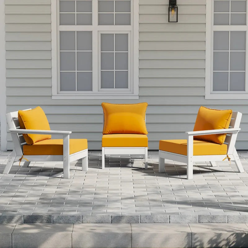 Polytrends Birchwood All Weather HDPE Outdoor Patio Deep Seating White Sofa With Cushions (3-Piece)