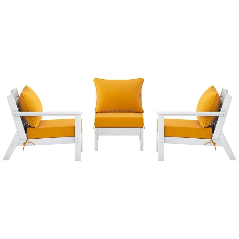 Polytrends Birchwood All Weather HDPE Outdoor Patio Deep Seating White Sofa With Cushions (3-Piece)