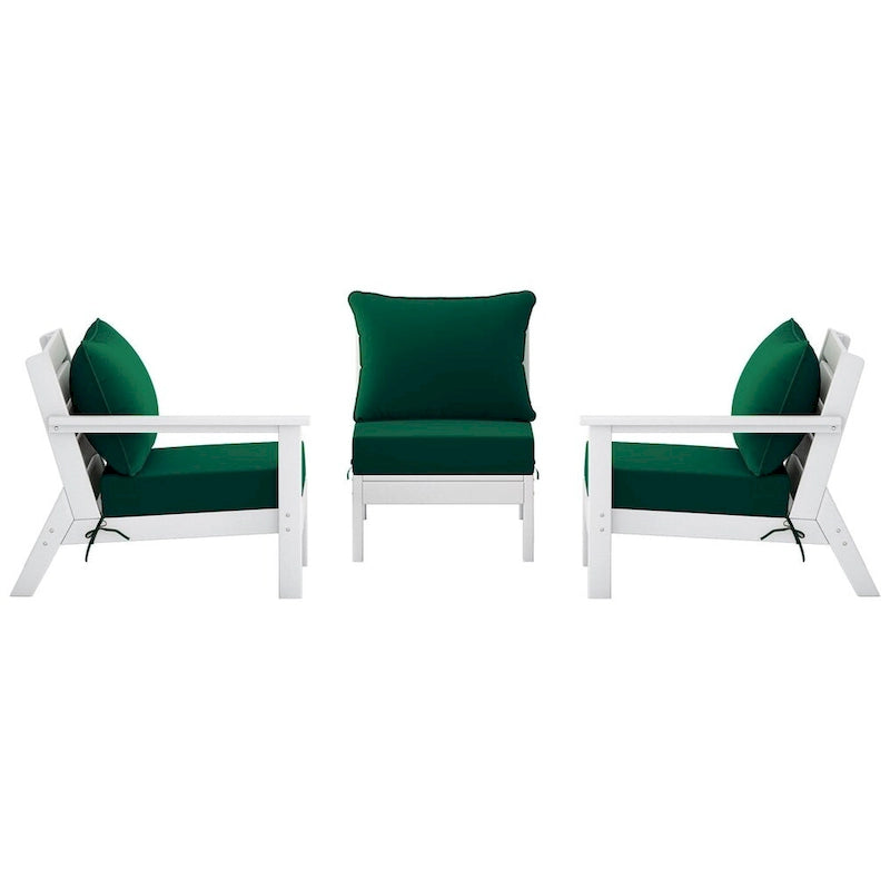 Polytrends Birchwood All Weather HDPE Outdoor Patio Deep Seating White Sofa With Cushions (3-Piece)