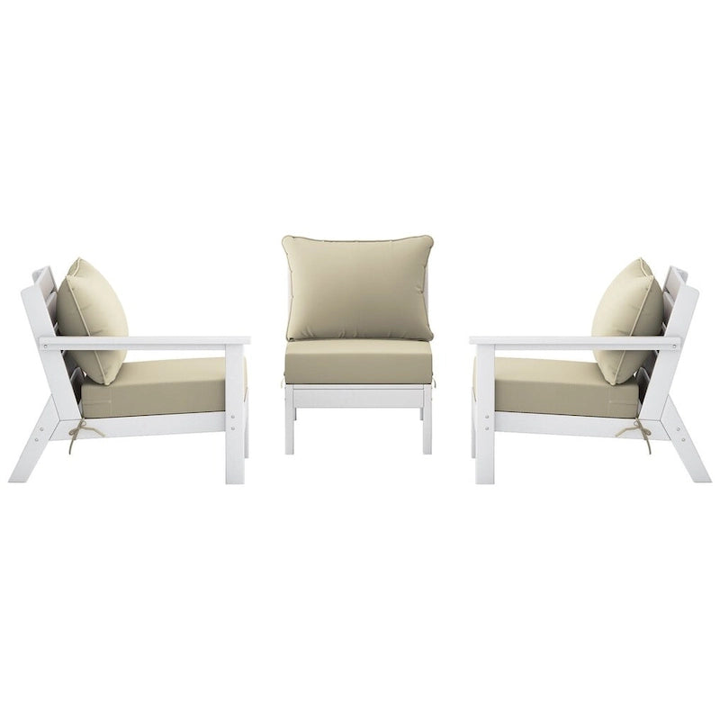 Polytrends Birchwood All Weather HDPE Outdoor Patio Deep Seating White Sofa With Cushions (3-Piece)
