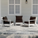 Polytrends Birchwood All Weather HDPE Outdoor Patio Deep Seating White Sofa With Cushions (3-Piece)