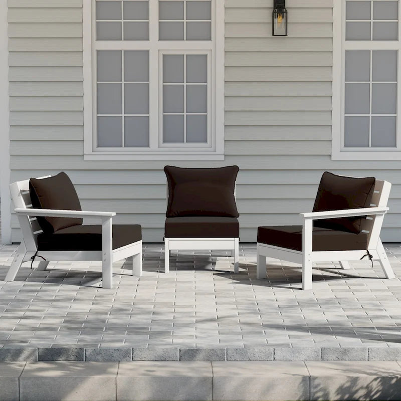 Polytrends Birchwood All Weather HDPE Outdoor Patio Deep Seating White Sofa With Cushions (3-Piece)