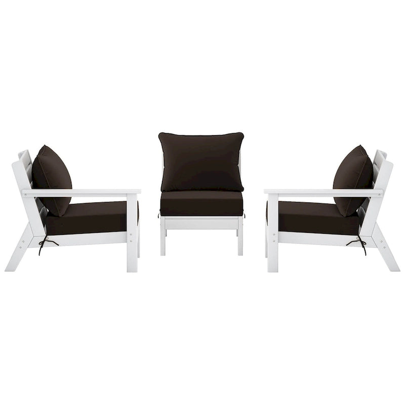 Polytrends Birchwood All Weather HDPE Outdoor Patio Deep Seating White Sofa With Cushions (3-Piece)