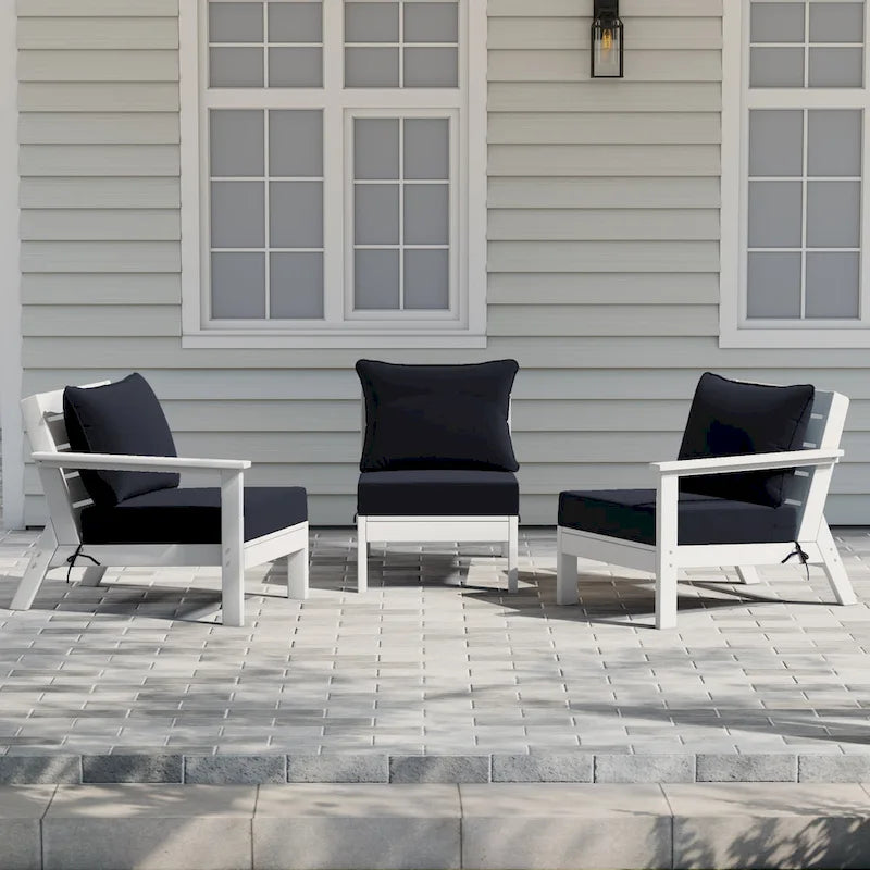 Polytrends Birchwood All Weather HDPE Outdoor Patio Deep Seating White Sofa With Cushions (3-Piece)