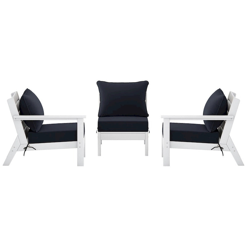 Polytrends Birchwood All Weather HDPE Outdoor Patio Deep Seating White Sofa With Cushions (3-Piece)