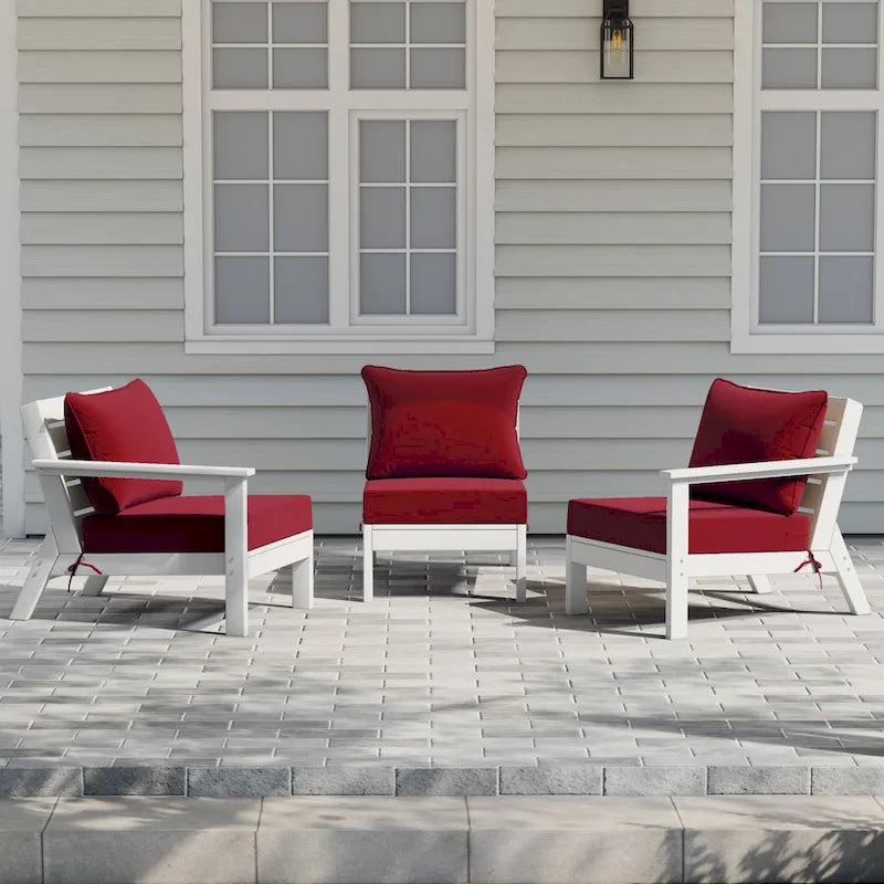 Polytrends Birchwood All Weather HDPE Outdoor Patio Deep Seating White Sofa With Cushions (3-Piece)