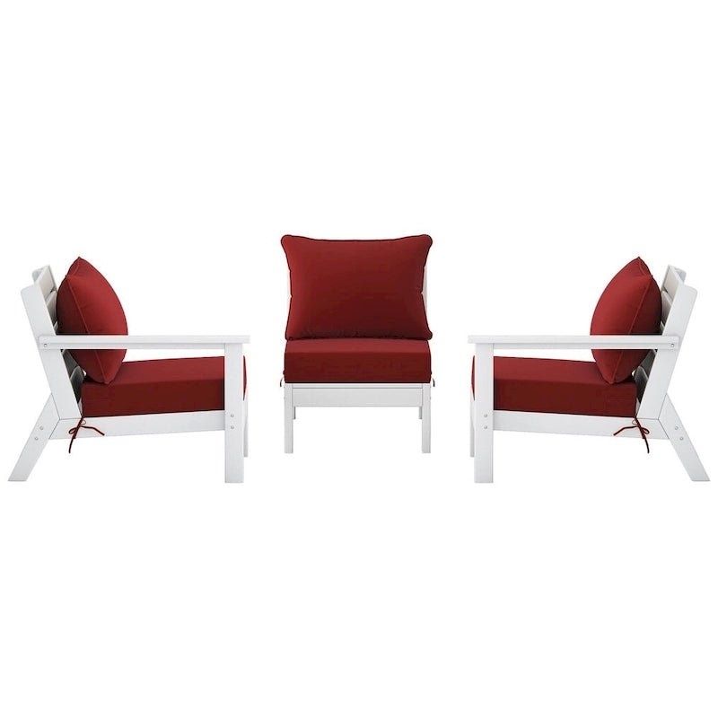 Polytrends Birchwood All Weather HDPE Outdoor Patio Deep Seating White Sofa With Cushions (3-Piece)