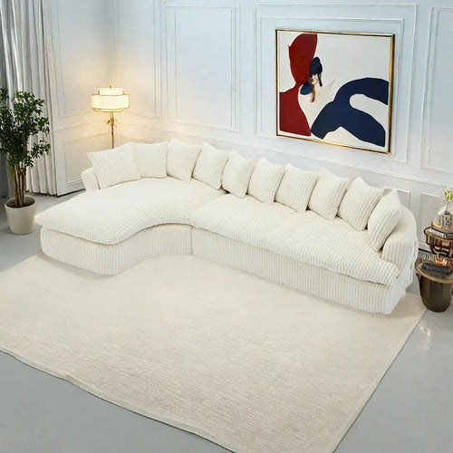127 Large Corduroy Upholstered L-Shape Modular Sectional Sofa with 10 Pillows, High-Resilience Foam, No Assembly Required