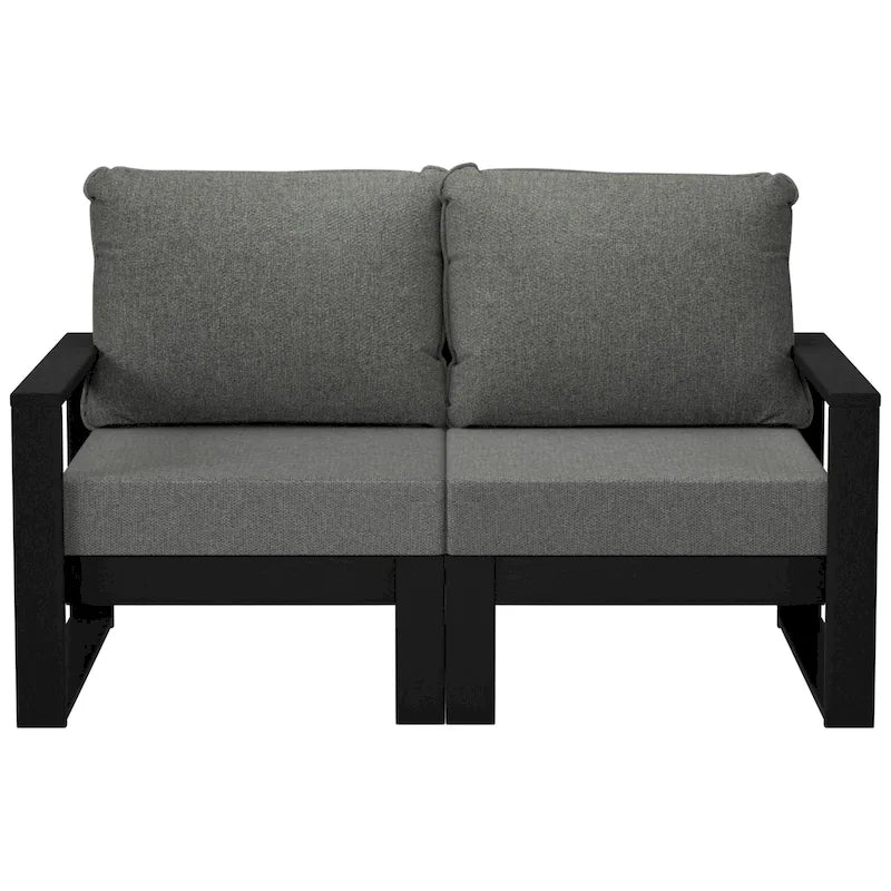 Polytrends Endless Outdoor Patio Love Seat with Black Frame
