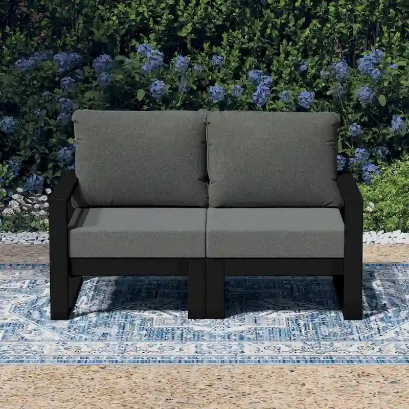 Polytrends Endless Outdoor Patio Love Seat with Black Frame