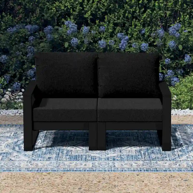 Polytrends Endless Outdoor Patio Love Seat with Black Frame