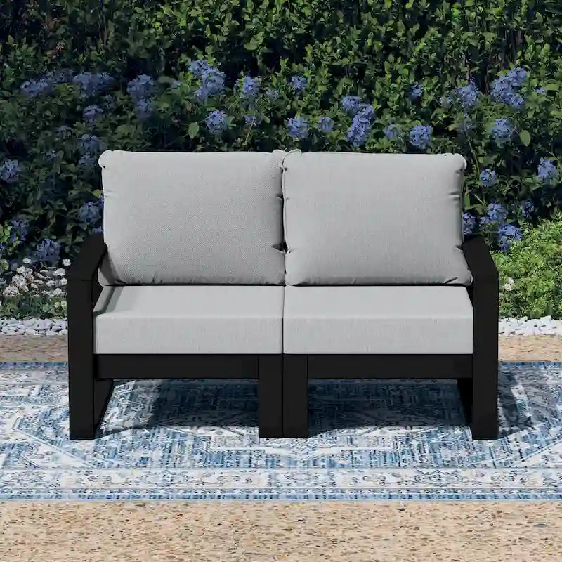 Polytrends Endless Outdoor Patio Love Seat with Black Frame