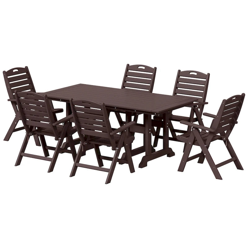 Polytrends Laguna 7-Piece Rectangular Table Folding Highback Chair Dining Set