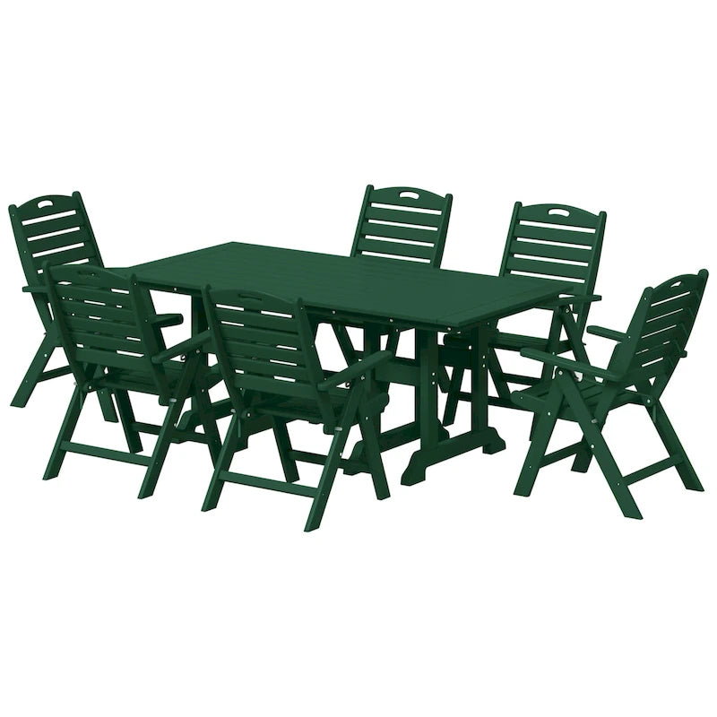 Set da pranzo Polytrends Laguna da 7 pezzi con tavolo rettangolare e sedie pieghevoli con schienale alto