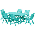 Polytrends Laguna 7-Piece Rectangular Table Folding Highback Chair Dining Set