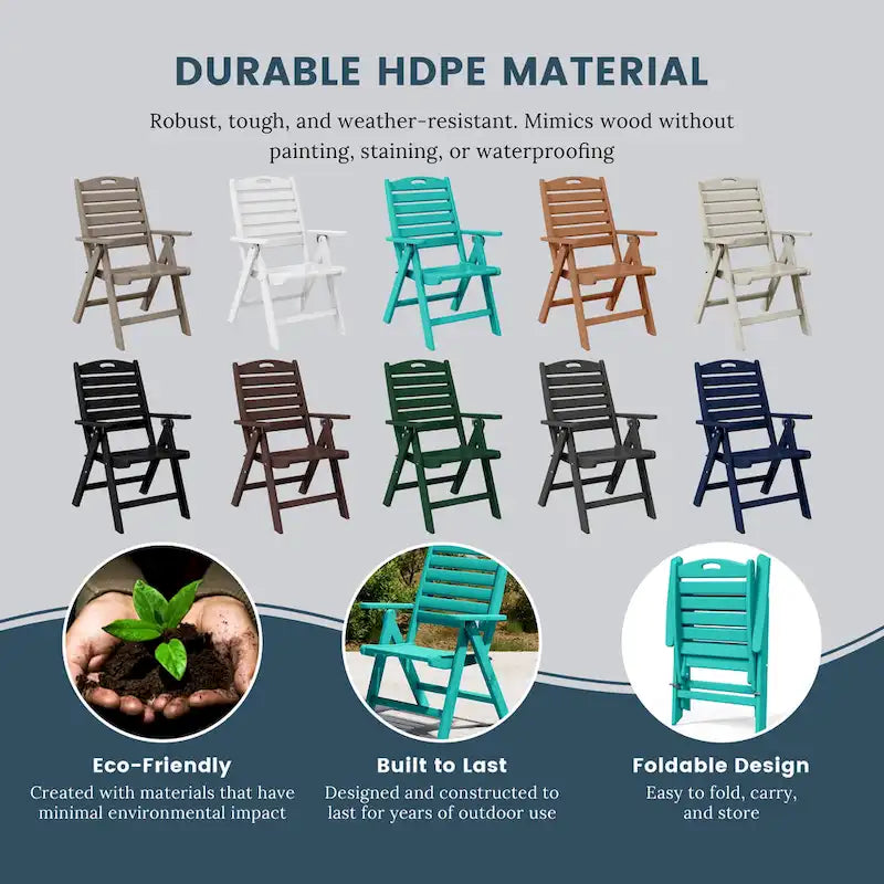Polytrends Laguna 7-Piece Rectangular Table Folding Highback Chair Dining Set