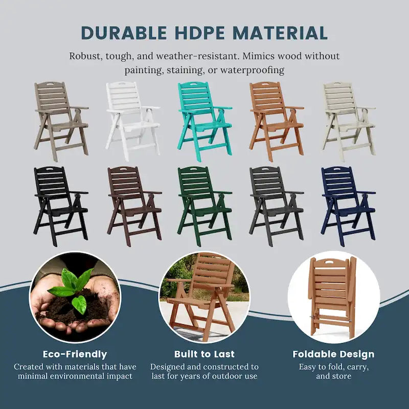 Polytrends Laguna 7-Piece Rectangular Table Folding Highback Chair Dining Set