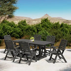 Polytrends Laguna 7-Piece Rectangular Table Folding Highback Chair Dining Set