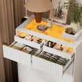 PAKASEPT Fluted 5 Drawers Dresser, Tall Modern Chest of Drawers with Glass Tabletop