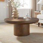 35.98 Round Coffee Table with Cylindrical Leg Base, Wood Grain Veneer, Suitable for Bedroom, Living Room, Balcony, and Office