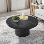 35.98 Round Coffee Table with Cylindrical Leg Base, Wood Grain Veneer, Suitable for Bedroom, Living Room, Balcony, and Office
