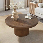 35.98 Round Coffee Table with Cylindrical Leg Base, Wood Grain Veneer, Suitable for Bedroom, Living Room, Balcony, and Office