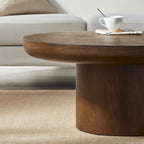 35.98 Round Coffee Table with Cylindrical Leg Base, Wood Grain Veneer, Suitable for Bedroom, Living Room, Balcony, and Office