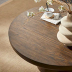 35.98 Round Coffee Table with Cylindrical Leg Base, Wood Grain Veneer, Suitable for Bedroom, Living Room, Balcony, and Office