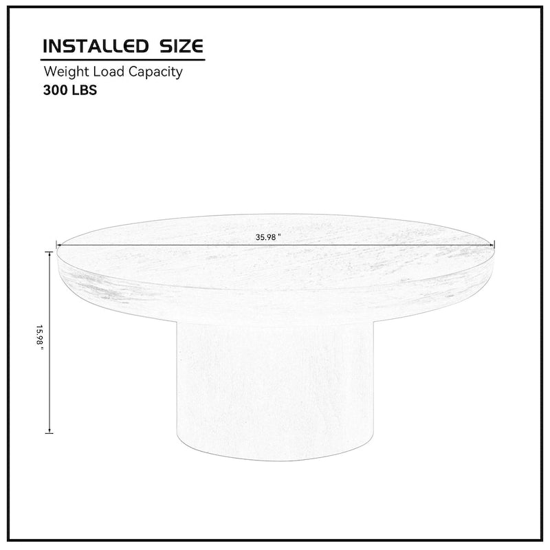 35.98 Round Coffee Table with Cylindrical Leg Base, Wood Grain Veneer, Suitable for Bedroom, Living Room, Balcony, and Office