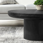 35.98 Round Coffee Table with Cylindrical Leg Base, Wood Grain Veneer, Suitable for Bedroom, Living Room, Balcony, and Office