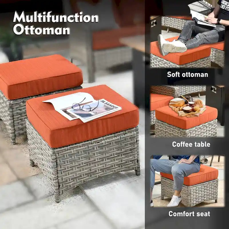 XIZZI 8-piece Outdoor Wicker Furniture Set with 54 Fire Table