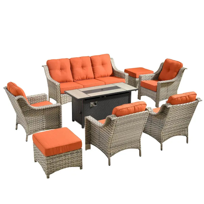 XIZZI 8-piece Outdoor Wicker Furniture Set with 54 Fire Table