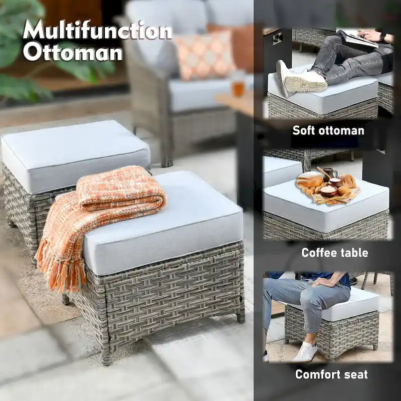 XIZZI 8-piece Outdoor Wicker Furniture Set with 54 Fire Table
