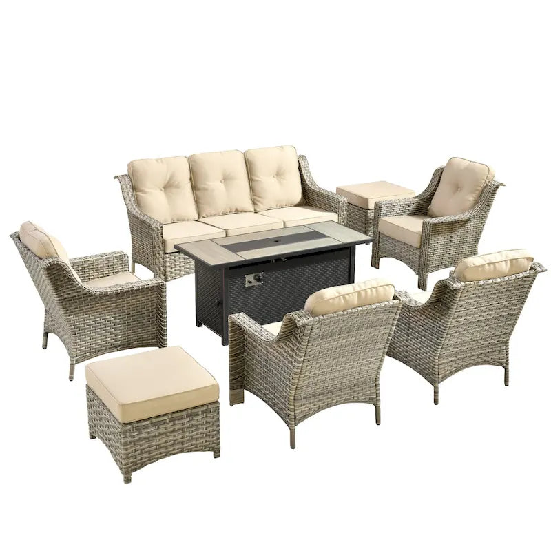 XIZZI 8-piece Outdoor Wicker Furniture Set with 54 Fire Table