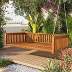 Twin Size Garden Swing Bed Wood Porch Swing with Ropes for Backyard