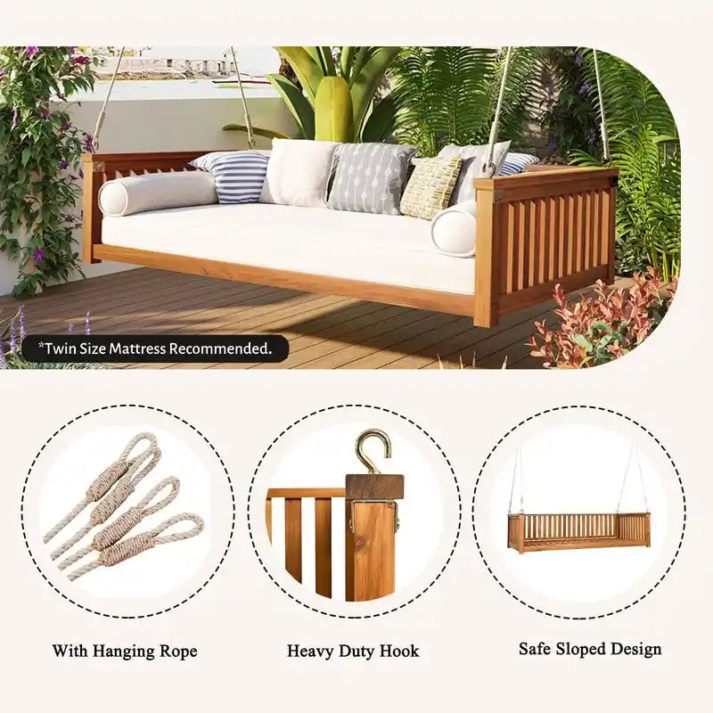 Dondolo da giardino matrimoniale in legno per portico con corde per il cortile