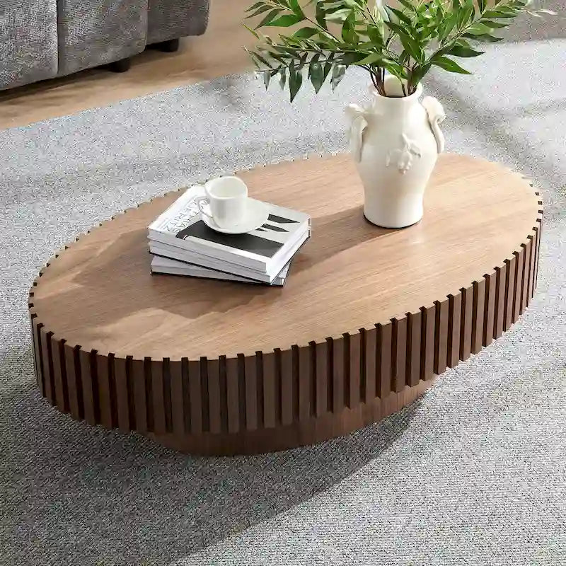Modern Handmade Drum Shape Oval Coffee Table 43.7 Inches Sturdy Base