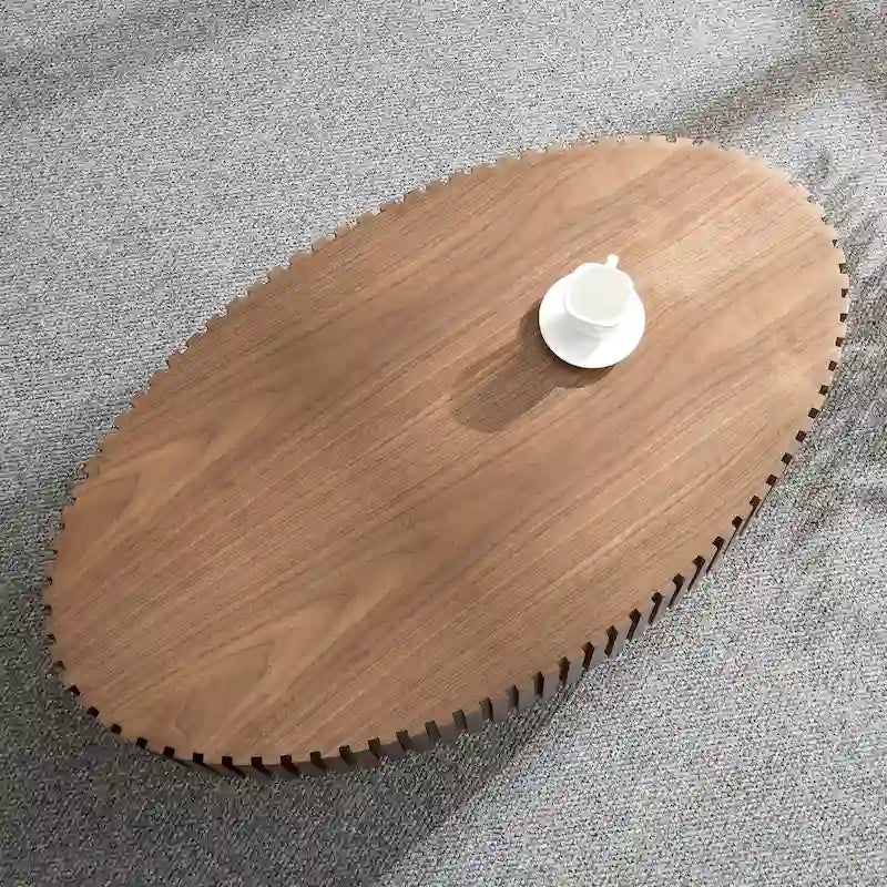 Modern Handmade Drum Shape Oval Coffee Table 43.7 Inches Sturdy Base