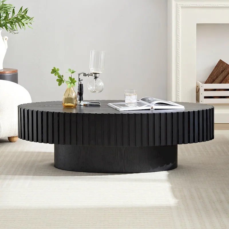 Modern Handmade Drum Shape Oval Coffee Table 43.7 Inches Sturdy Base