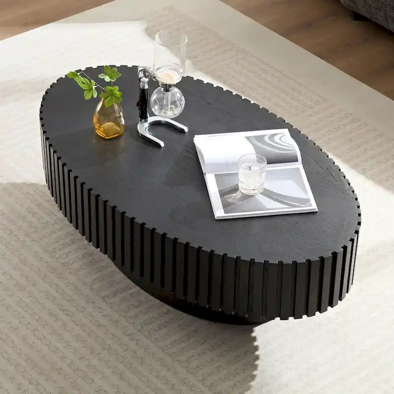 Modern Handmade Drum Shape Oval Coffee Table 43.7 Inches Sturdy Base