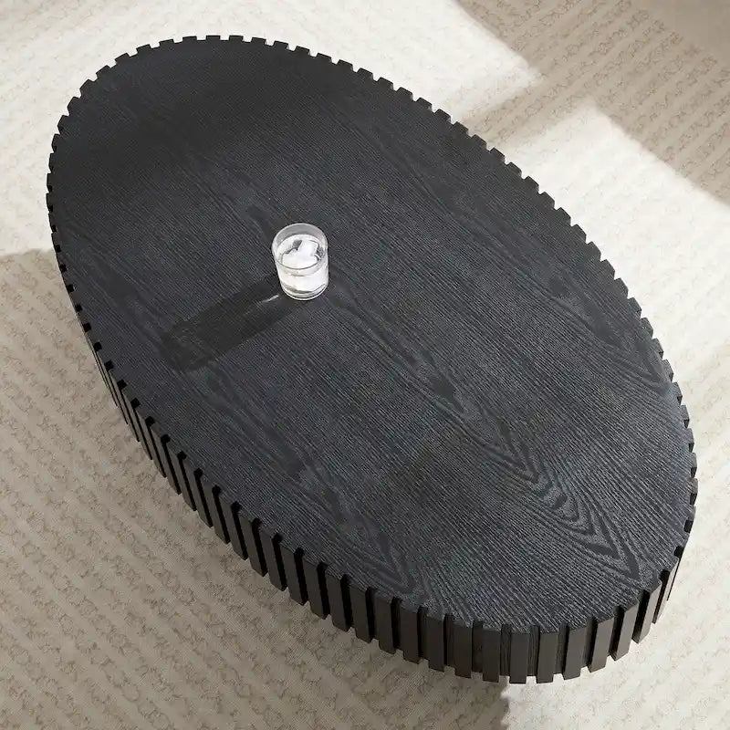 Modern Handmade Drum Shape Oval Coffee Table 43.7 Inches Sturdy Base