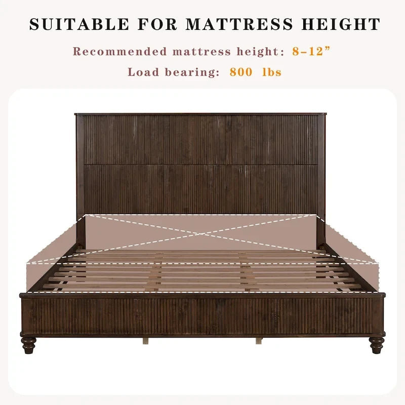 GDFStudio - Harrison Sturdy Solid Wood Bed Frame with Tall Headboard for Elegant Bedrooms