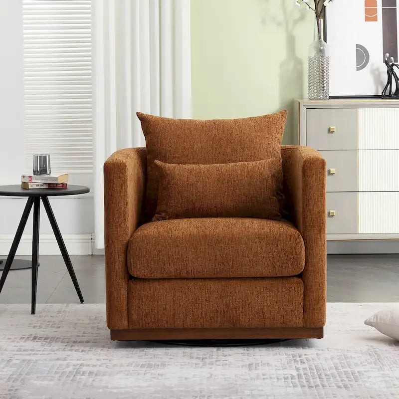 GDFStudio - Harper Chenille Swivel Barrel Chair with Sturdy Metal Base and Ergonomic Design