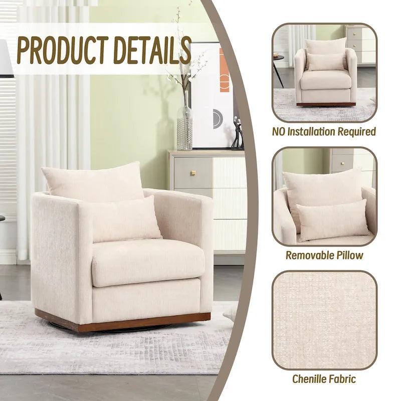 GDFStudio - Harper Chenille Swivel Barrel Chair with Sturdy Metal Base and Ergonomic Design